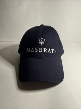Maserati Trident Logo Hat Cap Navy Blue Embroidered Strapback Adjustable